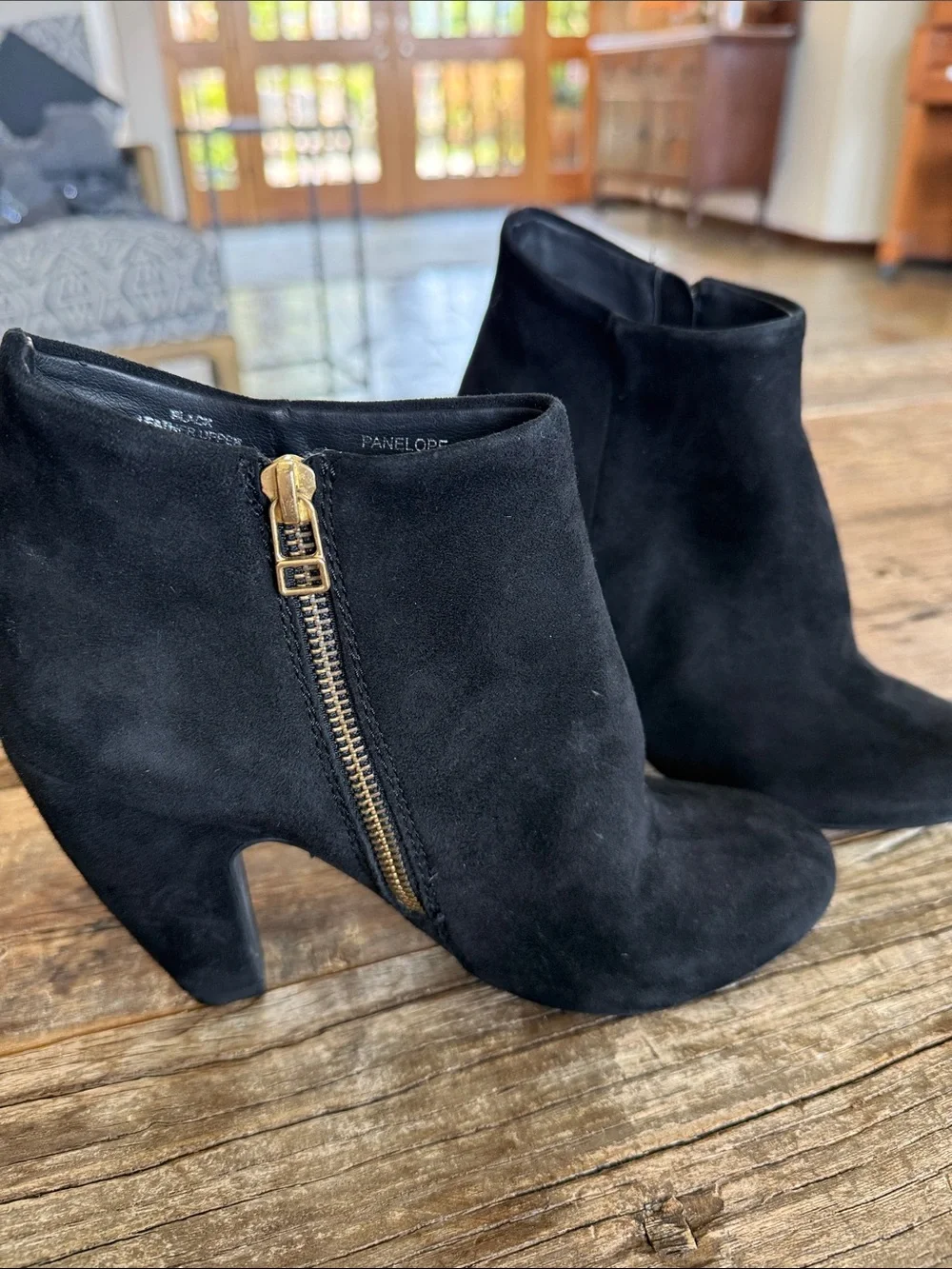 Steve Madden Penelope Suede Ankle Booties with Gold Zipper